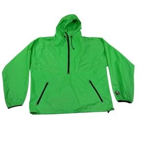 Helly Hansen Anorak‎ Windbreaker Jacket Men L Neon Green Hooded Half Zip Ripstop